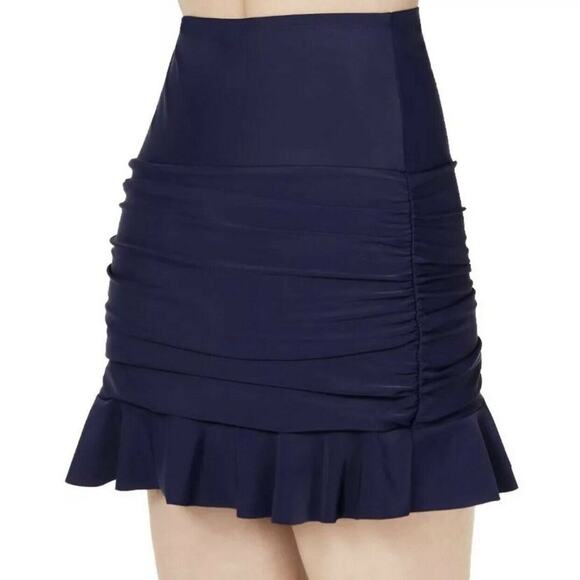 ISLAND ESCAPE BOTTOMS High Waist Ruffled Swim Skirt size 16 Navy Blue Swimwear - Picture 1 of 7